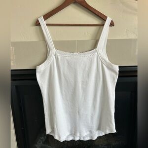 ▶️ Sundance Ribbed Tank Top XXL White Cotton Stretch Square Neck Casual Basic